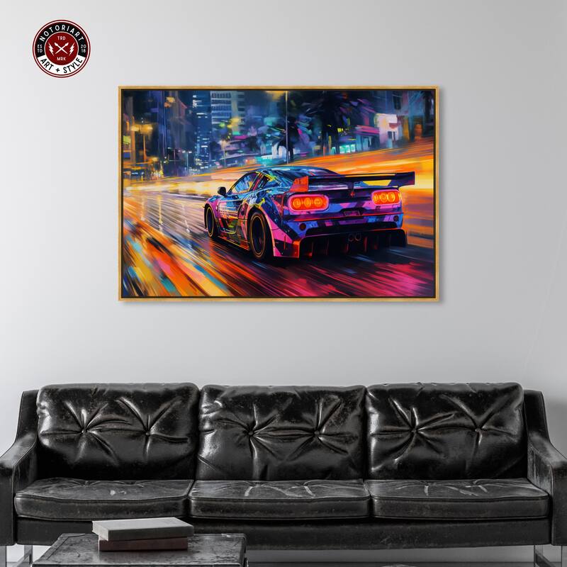 Notoriart Night Drive Vibes Framed Car 1 Piece Canvas Wall Art