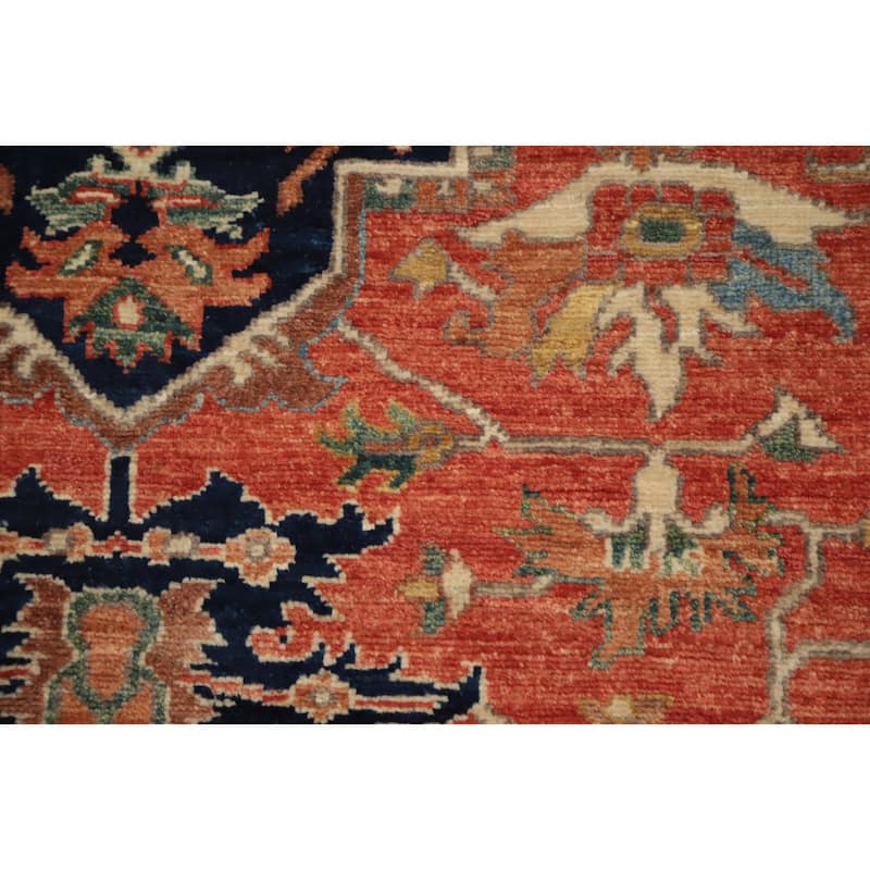 Hand Knotted Oriental 100% Wool Carpet Traditional Medallion Oranges & Rust Heriz (serapi) Area Rug - 10' 3'' X 8' 3''
