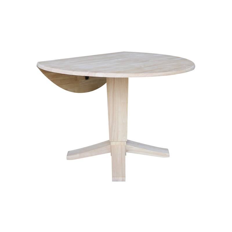 42 in Solid Wood Round Dual Drop Leaf Pedestal Dining Table