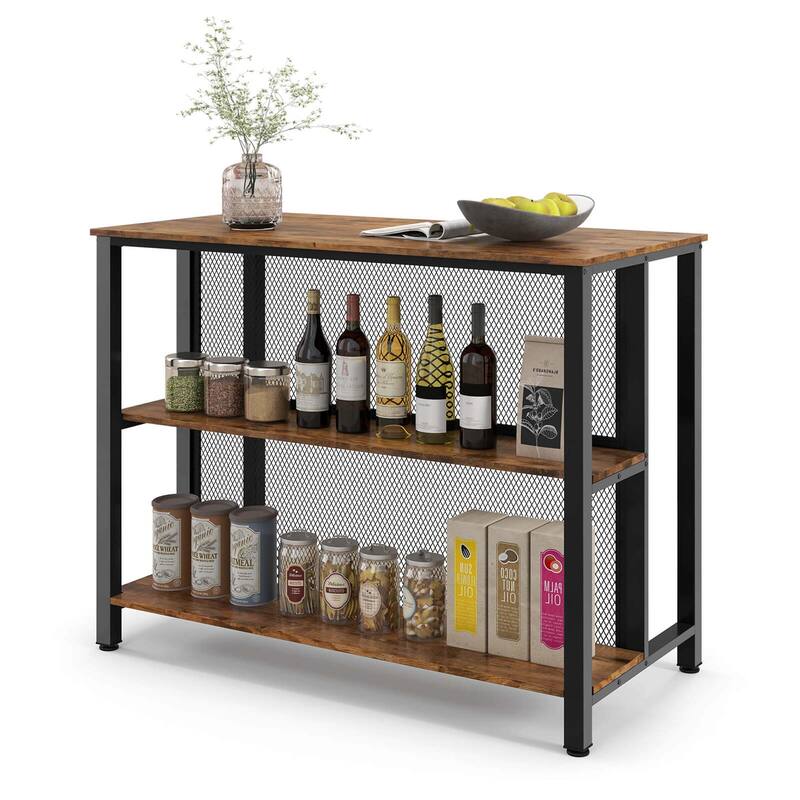 Costway 36" Tall 3-Tier Bar Table with Storage Metal Frame Adjustable - See Details - Brown