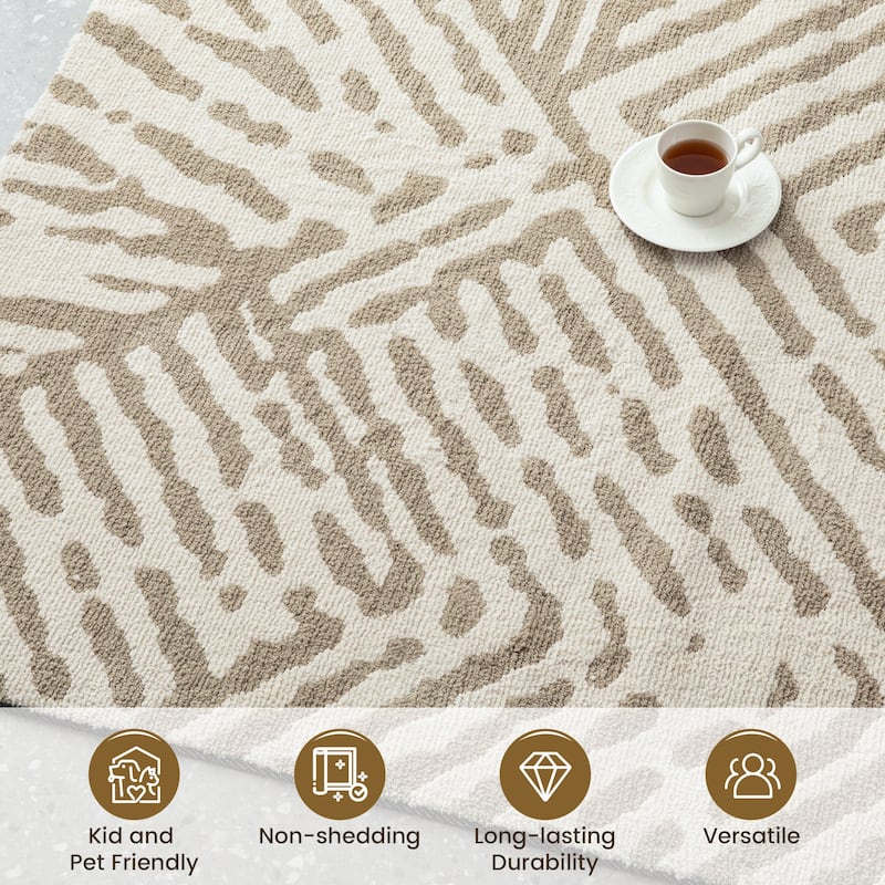 Glitzhome Modern Geometric Abstract Pattern High-Low Shag Area Rugs