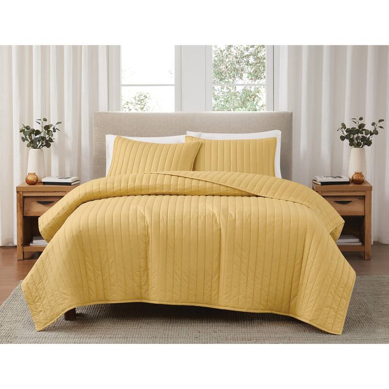 Brooklyn Loom Solid Cotton Percale Quilt Set - Full - Queen - Yellow - 3 Piece