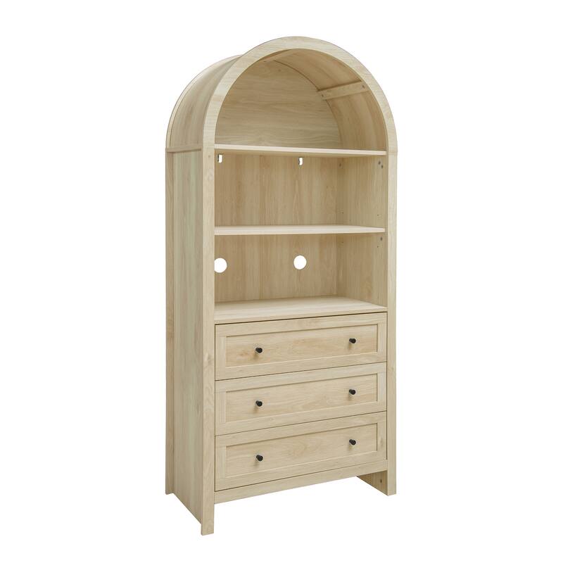 Wood Kitchen Cabinet, Storage Cabinet with Adjustable Shelves, Arched Accent Cabinet with 3 Smooth-Glide Drawers
