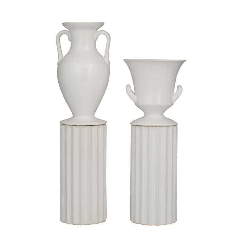 Porcelain Ceramic Greek Inspired Vase - Set of 2 White - Roche River Decor - 4"W x 4"L x 16"H