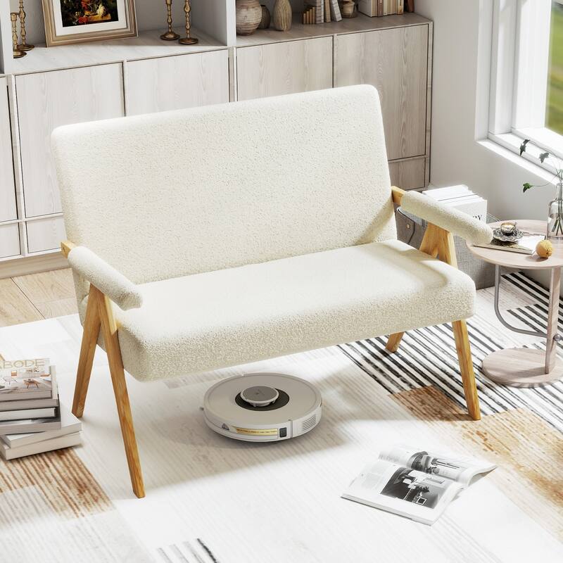 Gymax Loveseat Sofa Upholstered Sherpa Couch w/Armrests & Wooden Legs