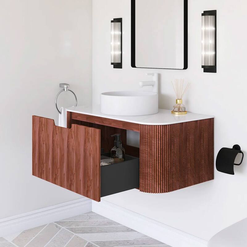 Wall-Mounted Bathroom Vanity with White Round Ceramic Sink