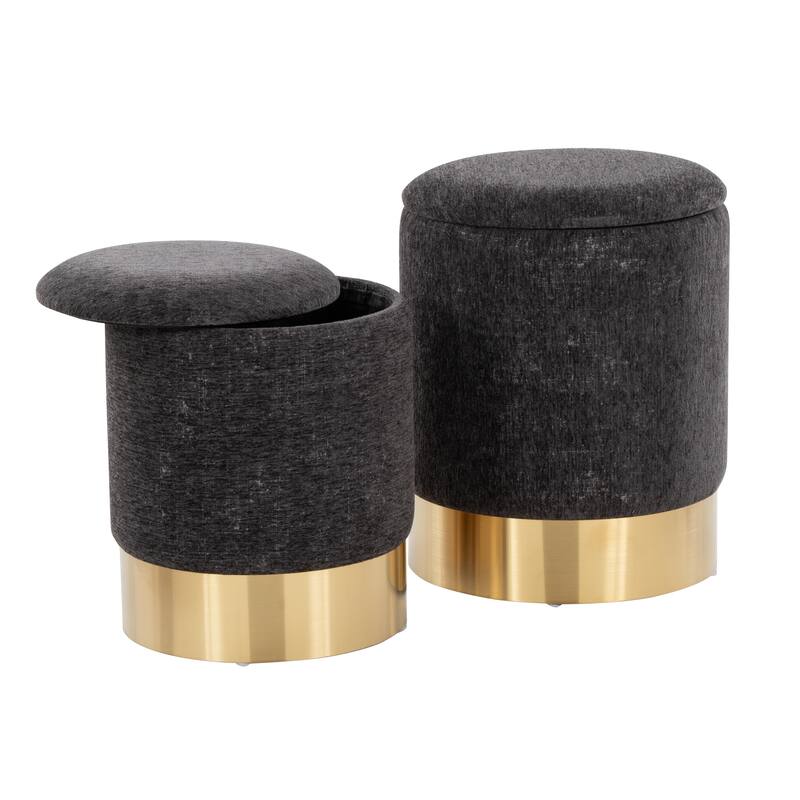 Marla Contemporary Nesting Ottoman Set in Gold Metal and Plush Fabric by LumiSource