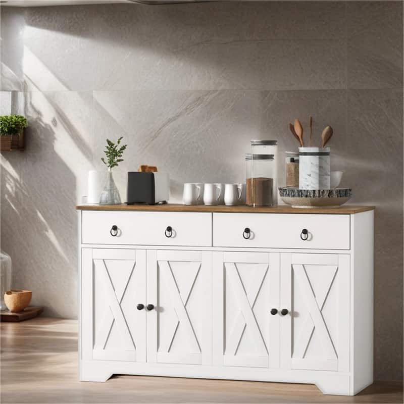 Farmhouse Buffet Cabinet with 2 Drawers and Adjustable Shelves