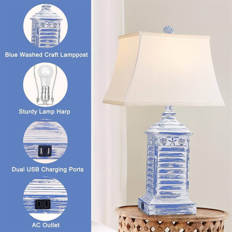 3-Color Temperature Farmhouse Style Beach Side Table Table Lamp with LED Bulb