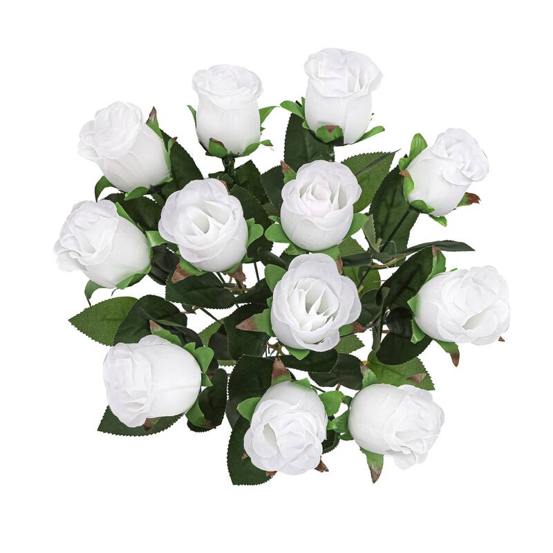 Set of 2 White Artificial Rose Bud Flower Stem Bush Bouquet 19.5in - 19.5" L x 12" W x 12" DP