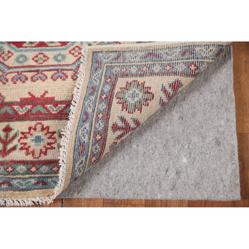 Hand Knotted Oriental 100% Wool Carpet Traditional Geometric Beige & Ivories Kazak Runner Rug - 12' 9'' X 2' 9''