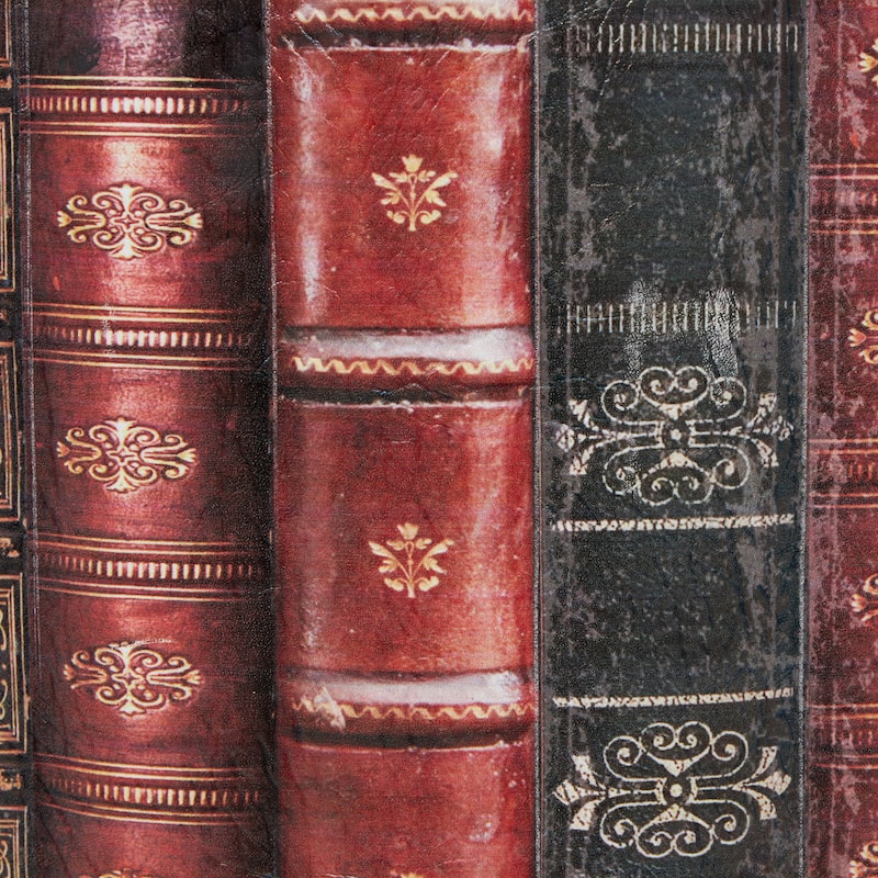 Faux Leather Circular Storage 2 Door Cabinet with Stacked Book Design and Scroll Details - Red - Roche River Décor.
