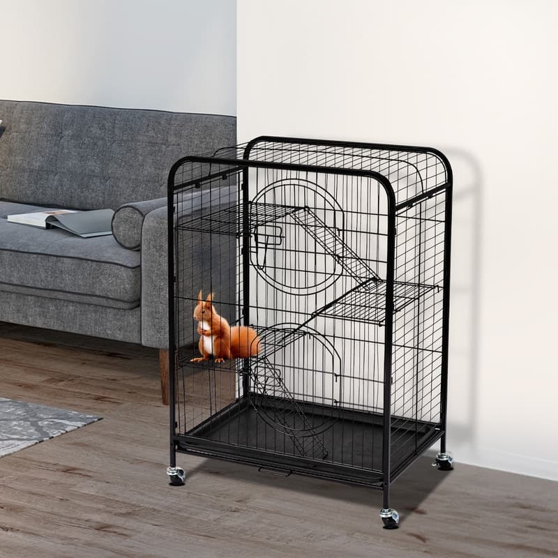 Black Metal Pet Crate Cage Kennel With Wheels