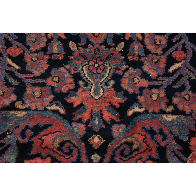 Hand Knotted Oriental 100% Wool Carpet Traditional Floral Navy Blue & Blues Lilian Runner Rug - 12' 2'' X 4' 5''