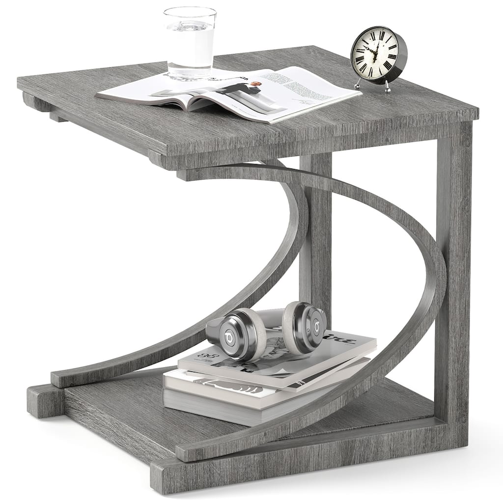 Gymax 24'' Side End Table w/ Storage Shelf & Rubber Wood Frame for