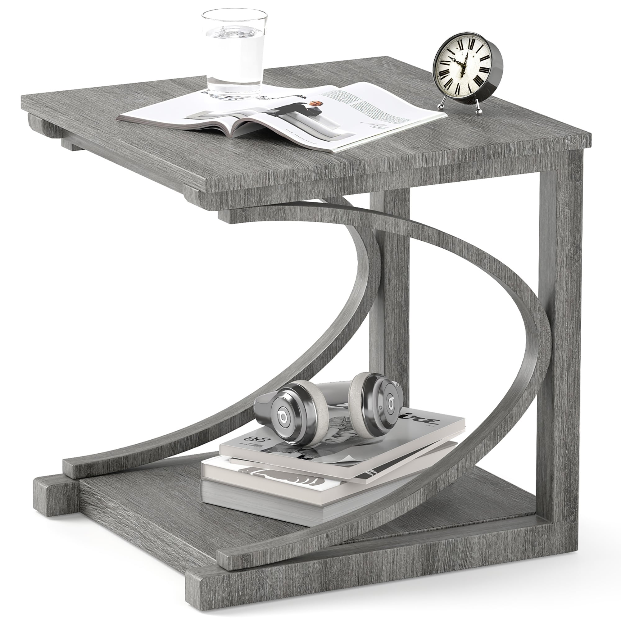 Gymax 24'' Side End Table w/ Storage Shelf & Rubber Wood Frame for