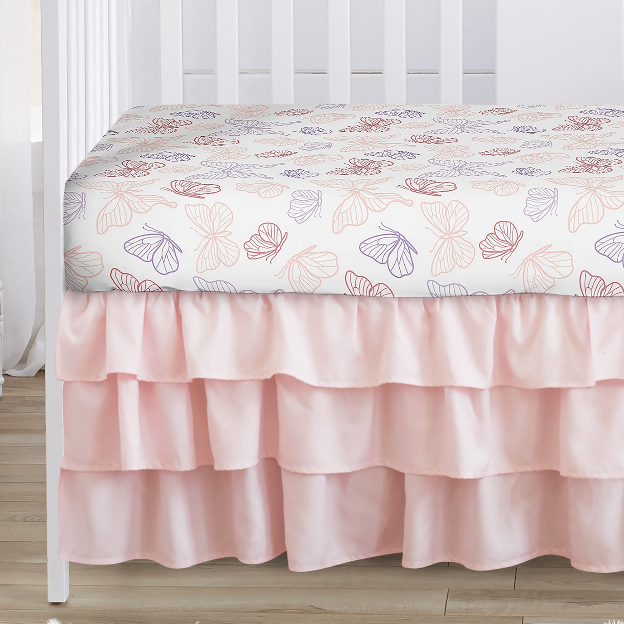 Sweet Jojo Designs Shabby Chic Butterfly Girl 4p Nursery Crib Bedding Set Blush Pink Lavender White Pastel Watercolor Pattern