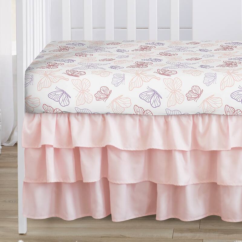 Sweet Jojo Designs Shabby Chic Butterfly Girl 4p Nursery Crib Bedding Set Blush Pink Lavender White Pastel Watercolor Pattern