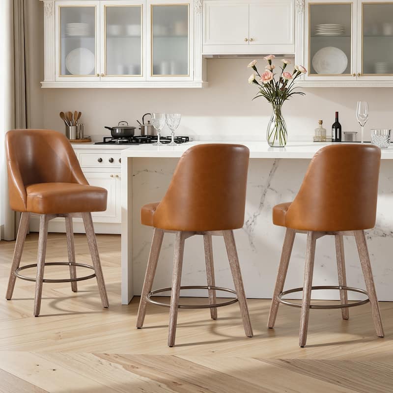 26" Upholstered Counter Height Swivel Bar Stool, Counter Stools with Solid Wood Legs - 39.37"H x 22.44"D x 21.65"W