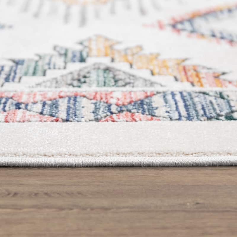 Boho Rug Cream with Modern Pastel Scandi Diamond Pattern Ethnic Design