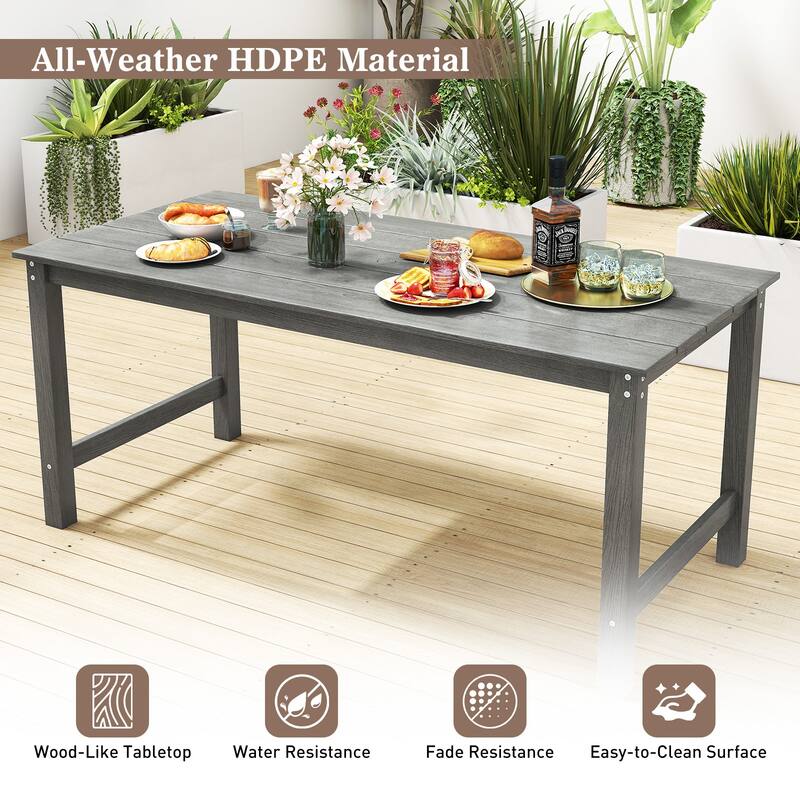 Gymax 3PCS Dining Table Set w/ 2 BenchesPatio HDPE Weather Resistant