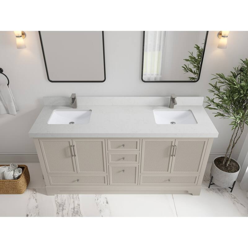 Willow Collections 72 x 22 Alys Double Bowl Sink Bathroom Vanity with Countertop - 2"Carrara Quartz - Fine Grain