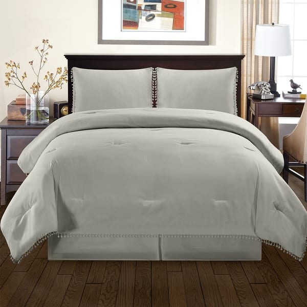Superior All Season Down Alternative Pom-Pom Fringe Comforter Set - On Sale  - Bed Bath & Beyond - 17292405