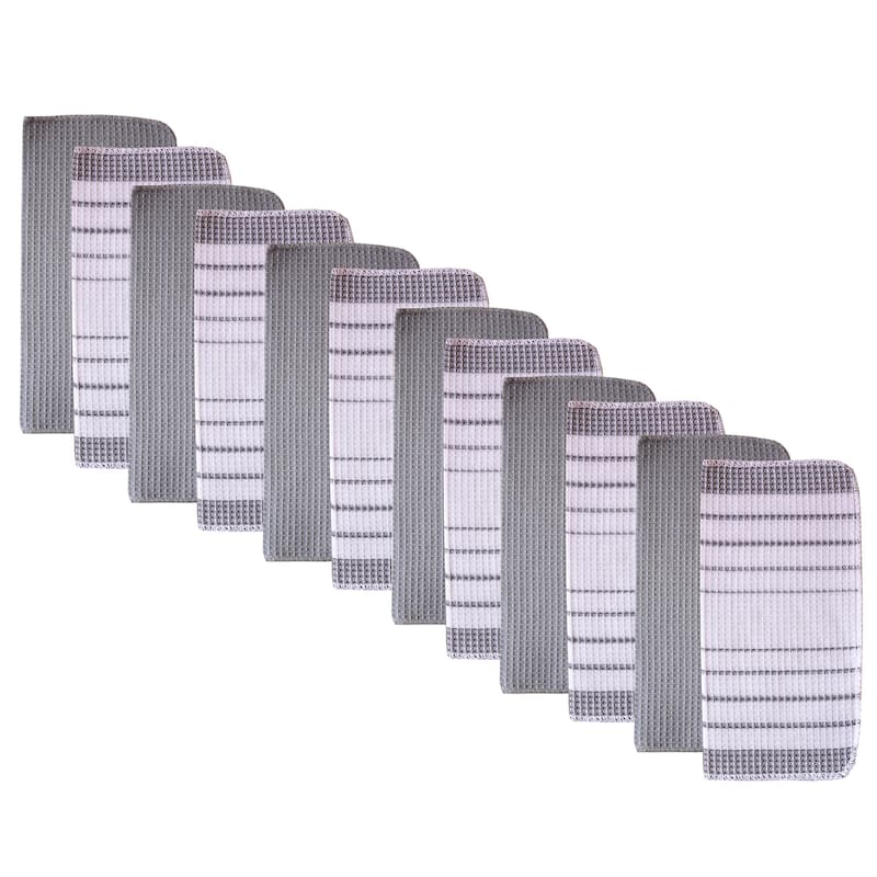 Fabstyles Fouta Cotton Kitchen Towels & Dischcloths - Grey - Set of 12 - 12x12