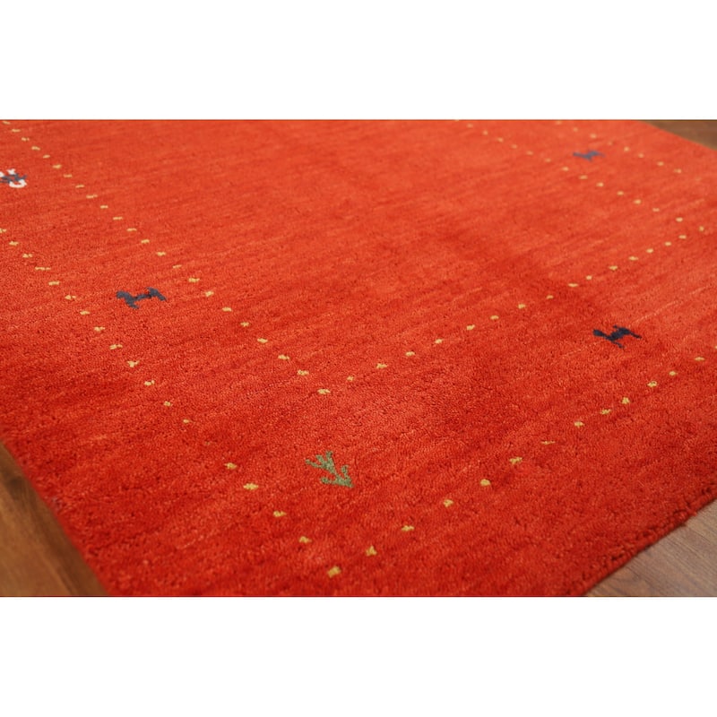 Orange Tribal Gabbeh Rug Hand-Knotted Wool Carpet - 4'0" x 5'10" - 4'0" x 5'10" - Orange
