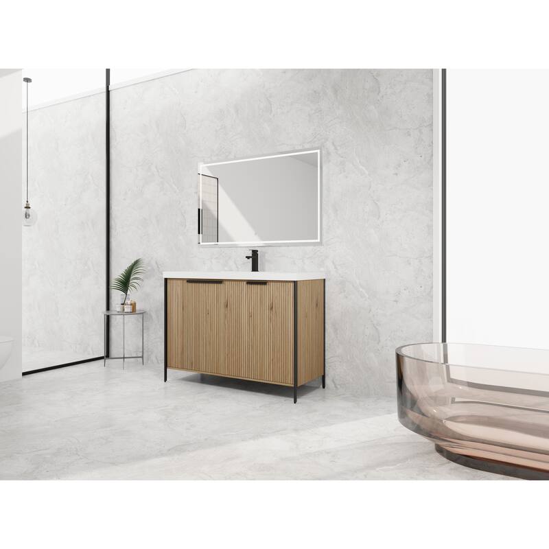 59-inch Double Sink Bathroom Vanity with Adjustable Shelves, Soft-Close Hinges, Resin Basin
