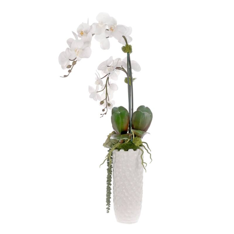 Real Touch White Orchid Flower Arrangement in White Vase