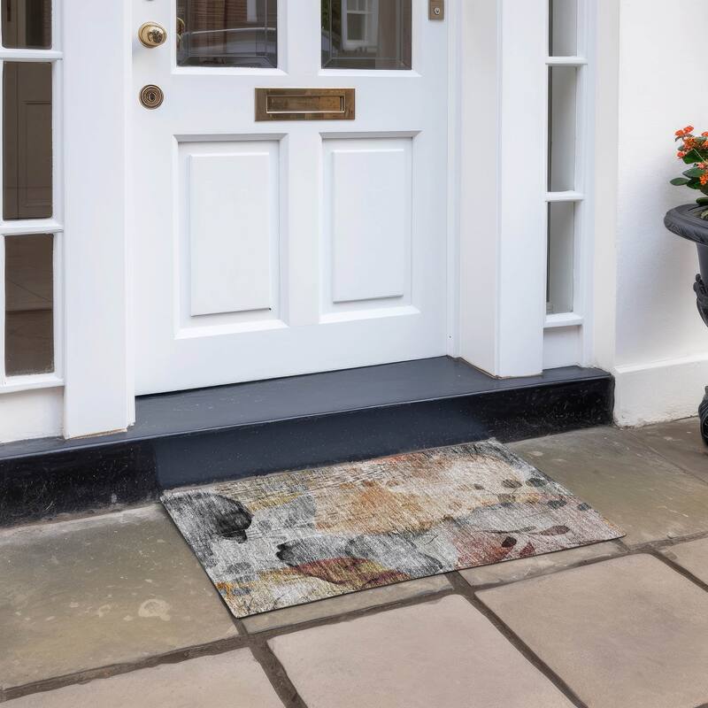 Machine Washable Indoor/ Outdoor Chantille Abstract Floral Rug - Terracotta - 1'8" x 2'6"