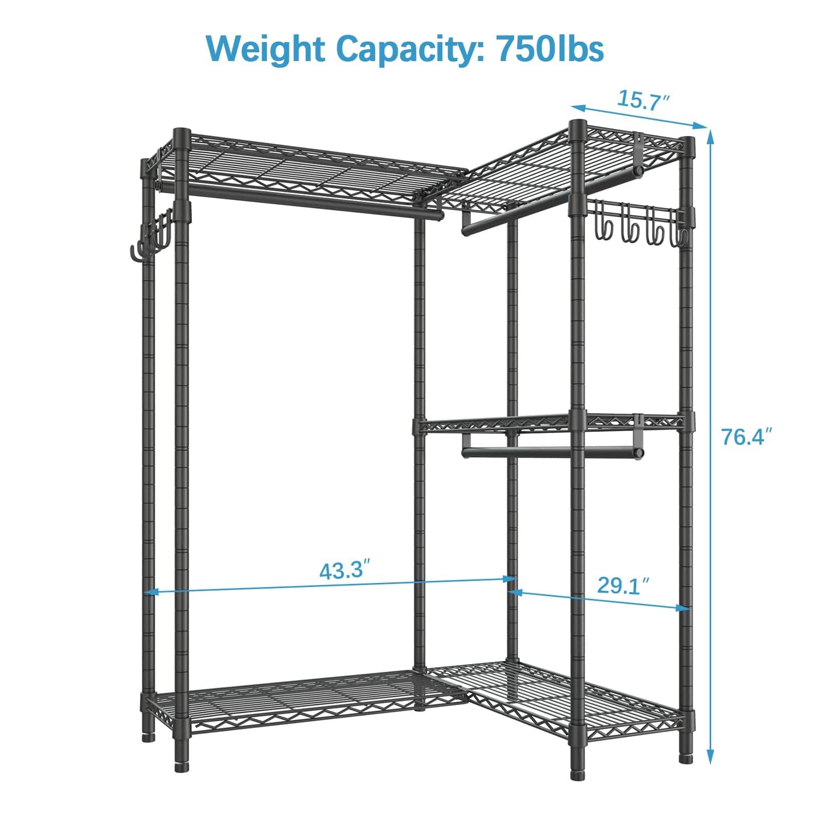 Garment Rack L Shaped Clothes Rack, Freestanding Portable Wardrobe