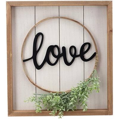 Accent Love Sign Wall Decor with PVC Green Leaf Decoration