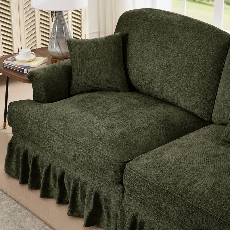 GDFStudio - Classic Chenille 3-Seater 107" Modular Sofa Set with Flared Arms and Removable Ruffles Pleats Skirts (Set of 2)