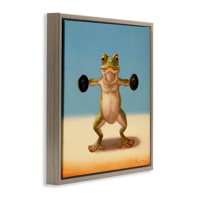 Stupell Exercise Weights Frog Framed Floater Canvas Wall Art Design By Lucia Heffernan
