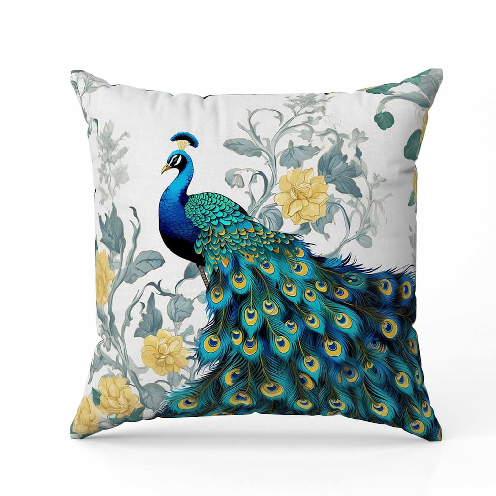 Peacock Secrets Indoor/Outdoor Reversible Throw Pillow Teal and Gold
