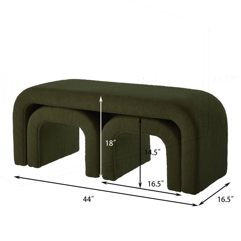 Set of 3 U-Shaped Modern Bench Teddy Ottoman