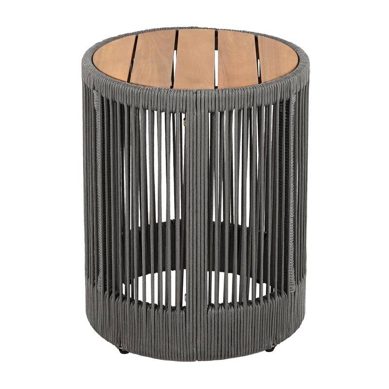 Outdoor Rattan rope & Acacia Wood Side Table - Patio Balcony Furniture for Garden, Yard, Balcony - Weather Resistant