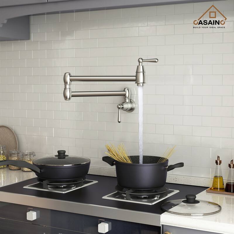 1.8 GPM Vintage Wall Mounted Pot Filler Kitchen Sink Faucet - Chrome/Clear