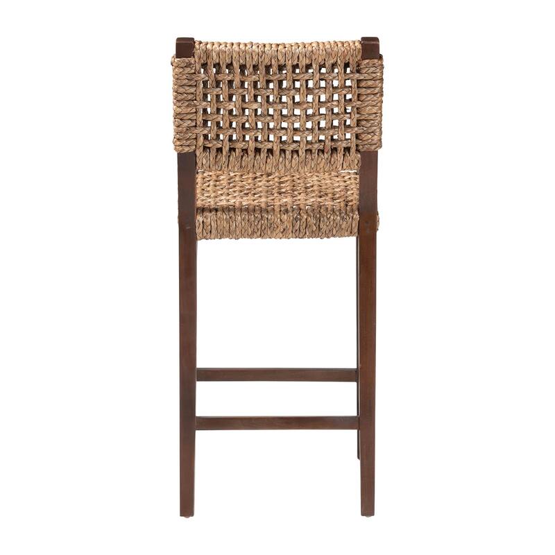 Alise Handwoven Seagrass Bar Stool with Mahogany Wood Frame - Bar-Height Chair for Kitchen or Home Bar, Earthy Brown
