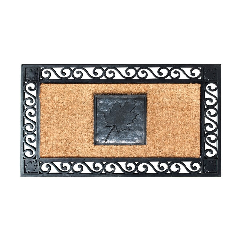 A1HC Rubber and Coir Maple Leaf, Heavy Weight Durable Black Doormat, 23"X38"
