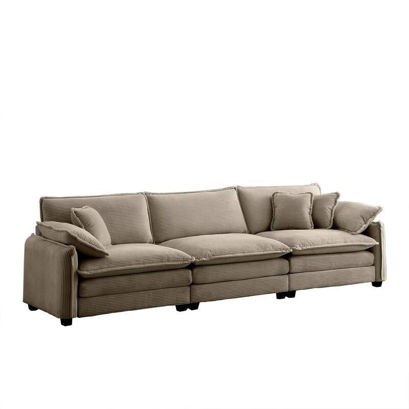 Ergonomic 3-Seater Corduroy Sofa Set with Throw Pillows