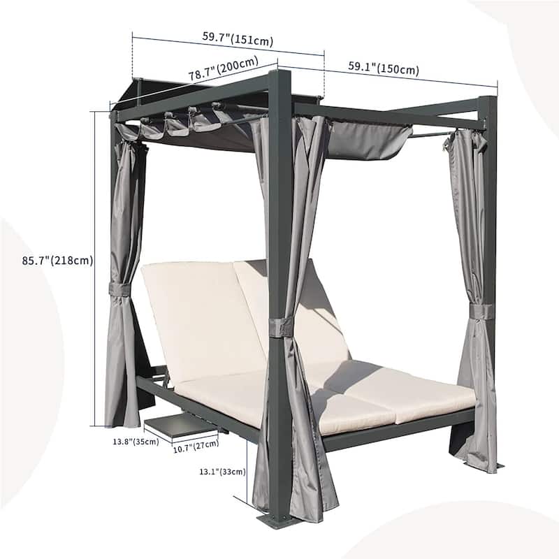Patio Aluminum Retractable Canopy Bed with Cushion & Cup Holder