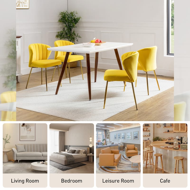 Barbara Side Chair with Metal Base Set of 4 by HULALA HOME - YELLOW