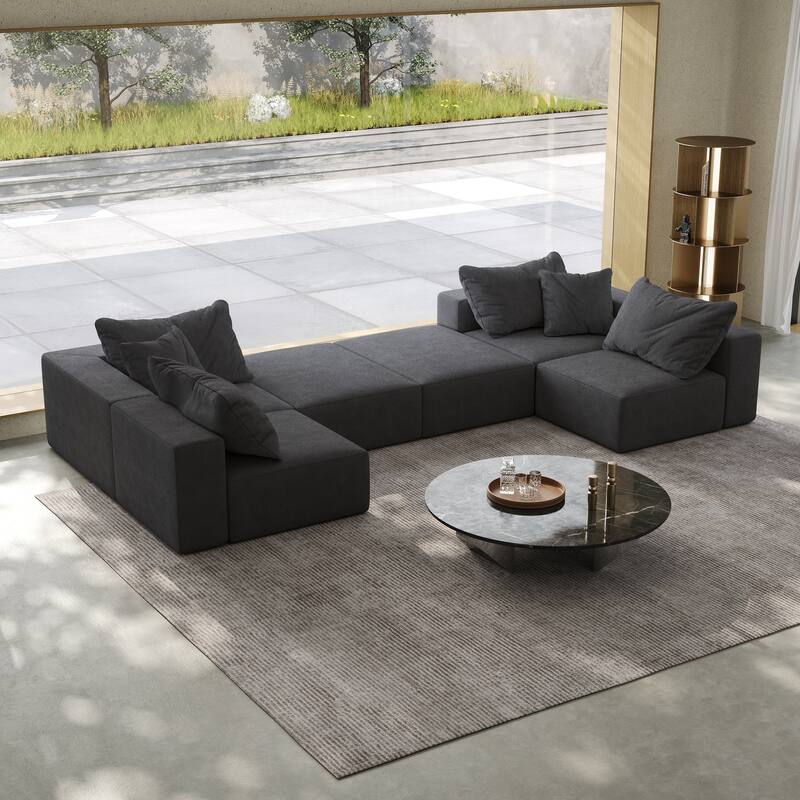 Modular L Shaped Sectional Sofa with Ottoman, Oversized Chenille Cloud Sofa, Upholstered 6 Seater Sofa with 6 Pillows