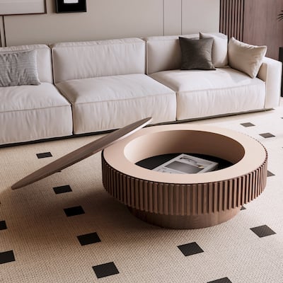 Round Coffee Table With Storage Solid Wood Veneered Modern Coffee Table Accent Tea Table