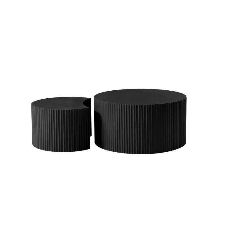 Black Nesting Table Set Of 2 Round And Half Moon Shapes,No Need Assembly