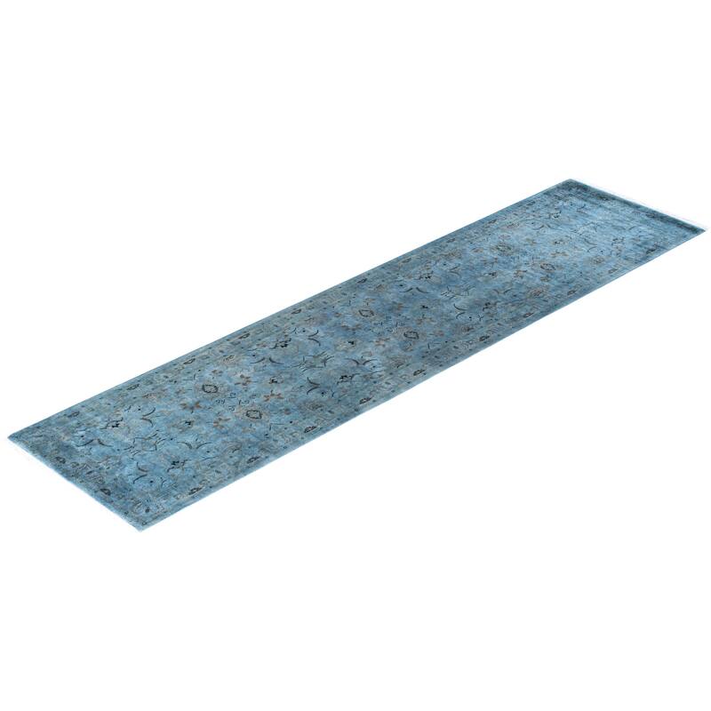 Fine Vibrance One-of-a-Kind Hand-Knotted Runner Rug - Gray, 2' 6" x 10' 4" - 2' 6" x 10' 4"