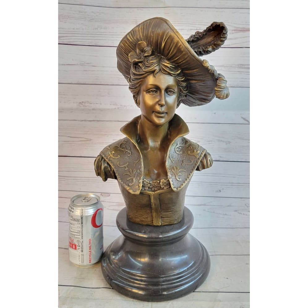 Bronze Bust Sculpture Of A Victorian Or Edwardian Woman In A Hat